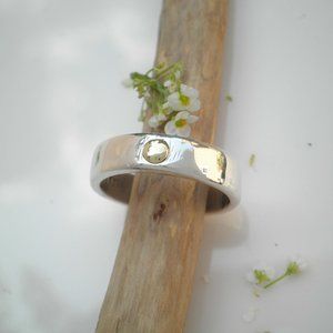 Mexico Handmade 925 Sterling Silver with Brass Accent Wide Band Ring Size 8 3/4